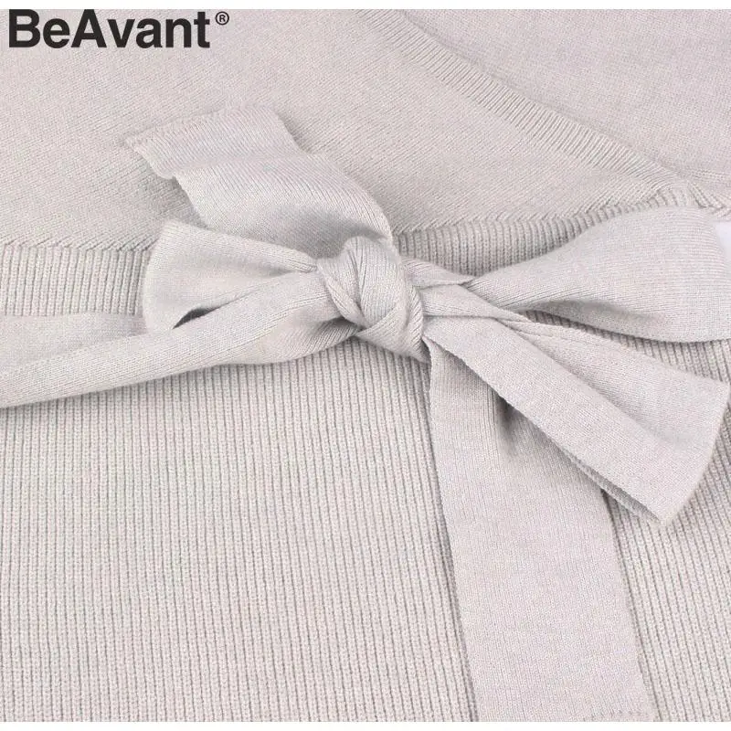 BeAvant, сексуальное женское платье-свитер с v-образным вырезом, платье с высокой талией и поясом, вязаное платье, элегантное женское осеннее зимнее винтажное короткое платье