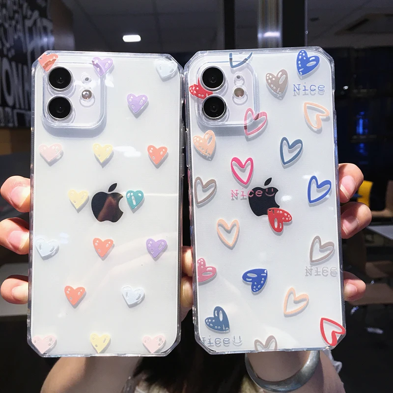 

Love Heart Cute Case For iPhone 7 8 Plus 12 11 Pro Max 12 Mini X XR XS Max SE 2020 Shockproof Clear Frame Soft Silicone Cover