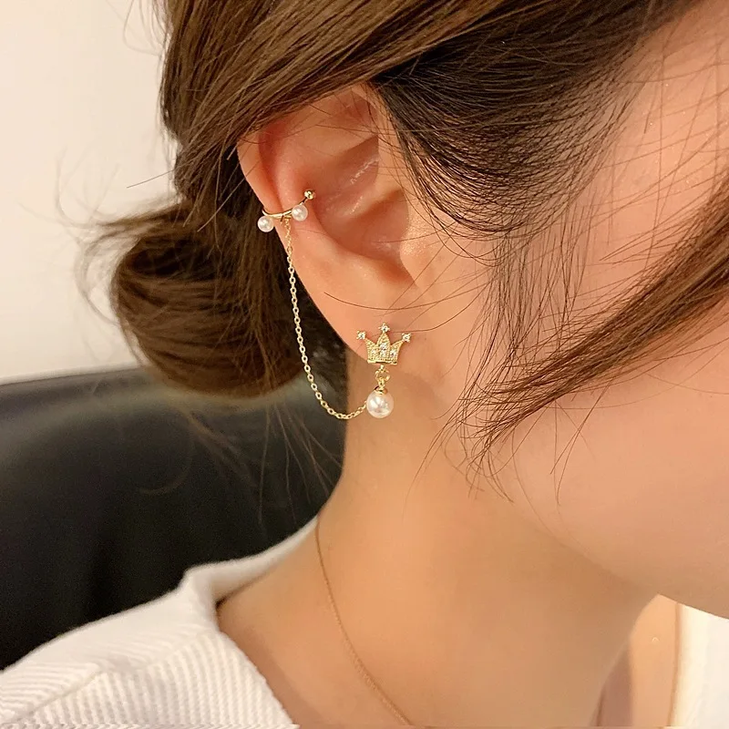 

2020 New Women's Earrings Delicate Elegant Crown Ear Clip Chain Earrings for Women Bijoux Korean boucle Gifts Jewelry Wholesale