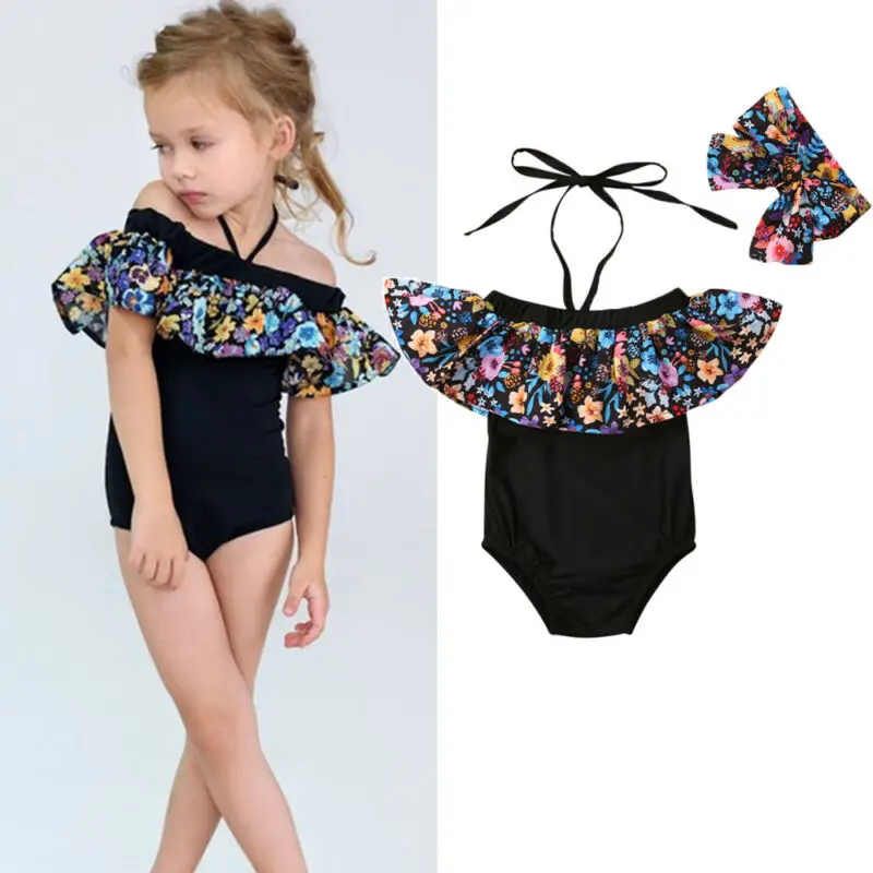 

Little Girls Halter One-piece Swimsuit Toddler Kids Baby Girl Flower Ruffle Bikini Set Swimwear Swimsuit Bathing Suit Biquini