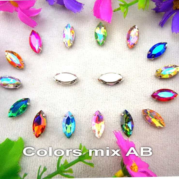 A26 AB colors Стеклянные кристаллы, серебряные когти, 8 размеров, красивые цвета, конский глаз, Наветт, маркиза, форма, пришитые стразы, бусины, Аппликации, сделай сам - Цвет: A26 AB colors