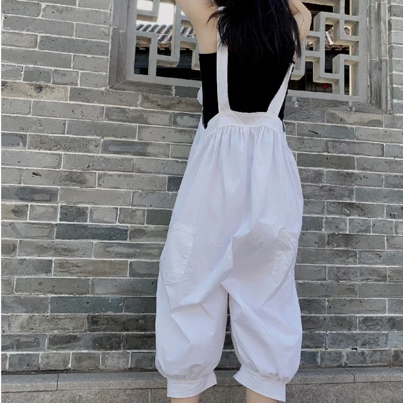 

White Overalls Woman Fashion Suspender Wide Leg Cargo Pants Hip Hop dance Trousers Joggers Baggy Travel Bloomers Jumpsuits