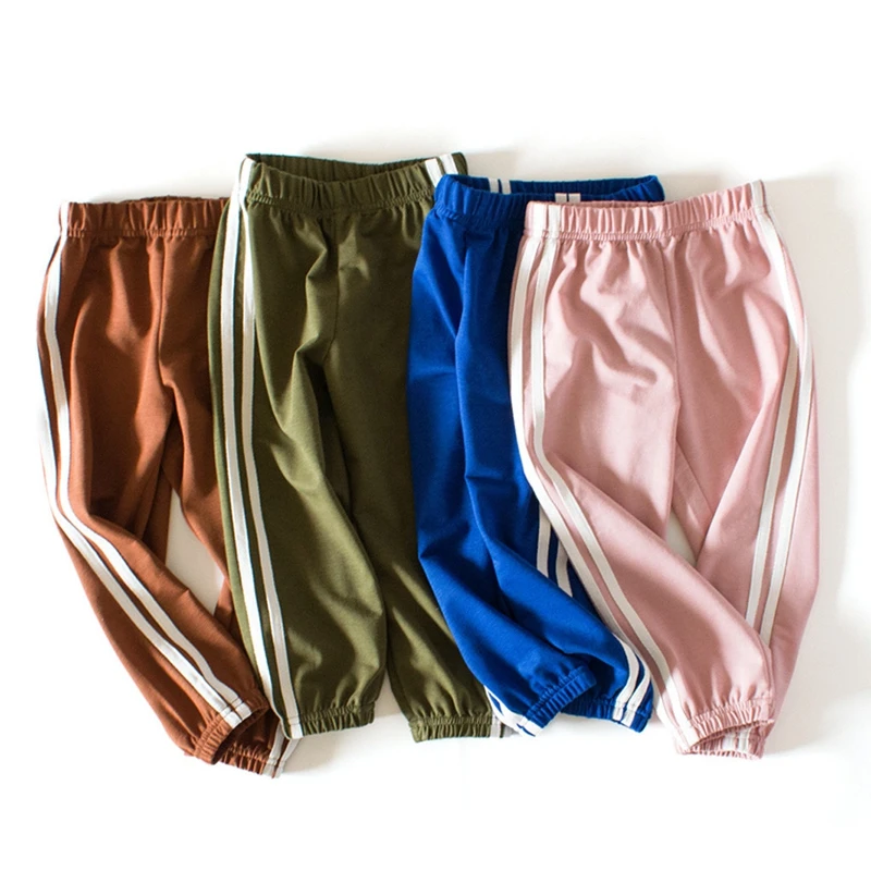 Детские спортивные брюки для мальчиков и девочек однотонные полосатые штаны