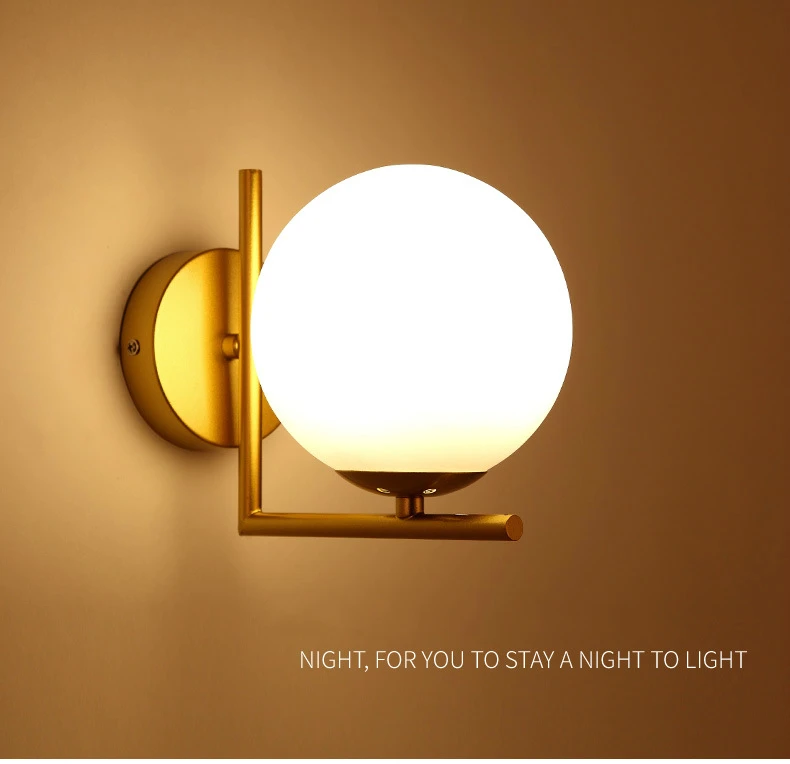 

Modern Wall Lamp Led Nordic Lighting Sconce Fixture Golden Glass Ball Living Bedroom Bedside kitchen Study Dining Indoor Lights