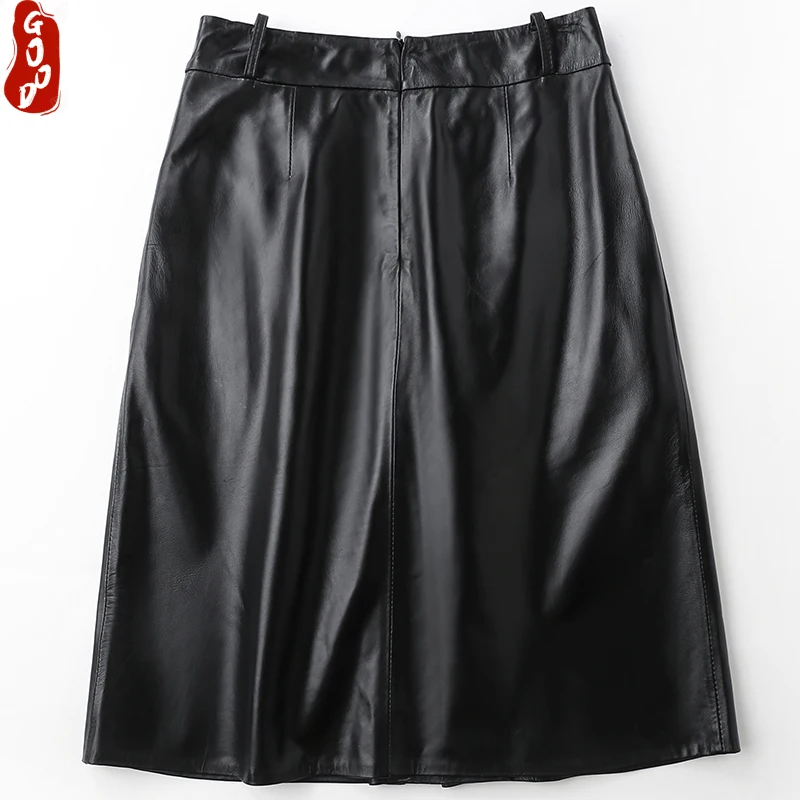 

Spring Autumn Plus Size Skirts Women Genuine Leather Skirt Black Midi Skirt Real Sheepskin Skirts Elegant Clothes LPL1595