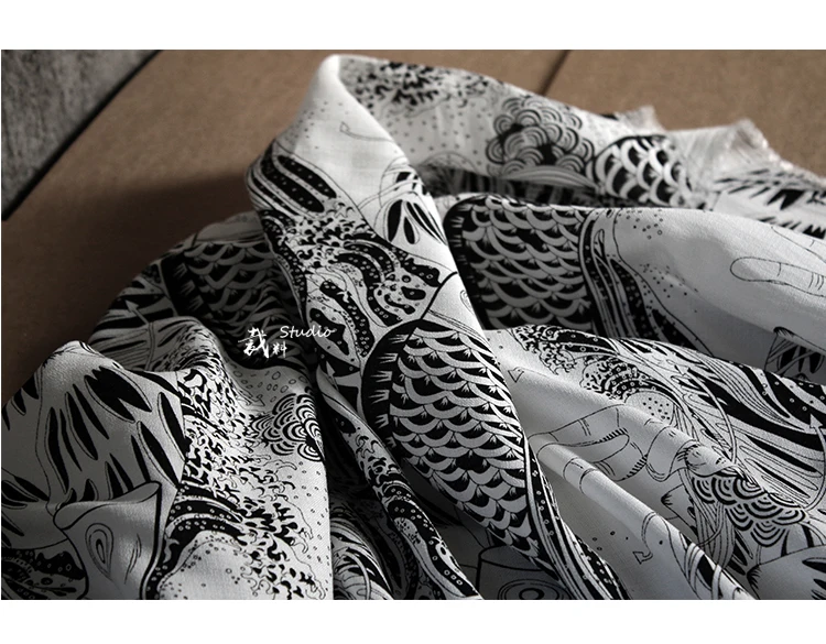 Хлопчатобумажная и льняная ткань с рисунком рыбы тканевая занавеска в японском