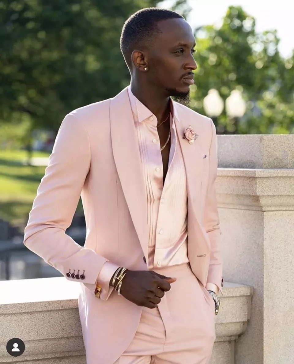 

Elegant Luxury Pink Shawl Lapel Wedding Men Suits Tuxedo Costume Homme Terno Masculino Slim Fit Blazer 2 Pieces (Jacket+Pants)
