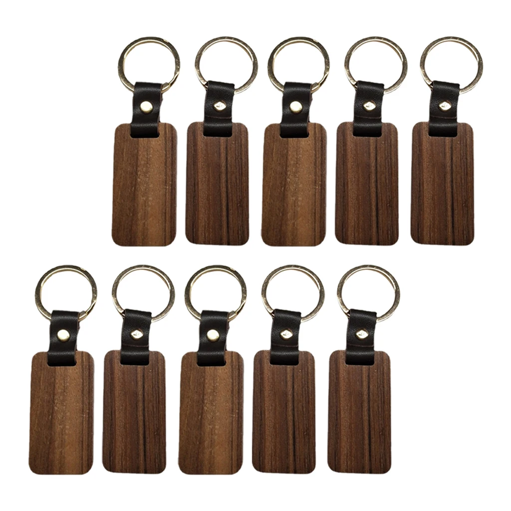 10pcs Wooden Keychain Rectangular Collectible Key Ring Car Bag Hanging Pendant Painting Crafts Cute for Women Men | Украшения и