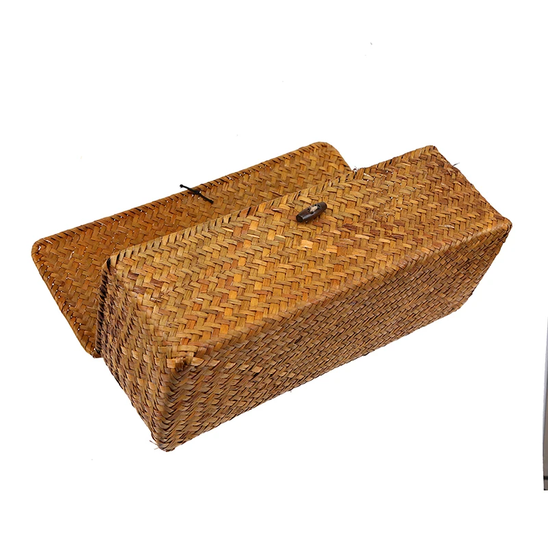 

3 Slot Hand-Woven Storage Basket with Cover Rattan Storage Box Vintage Jewelry Gadgets Display Box Organization Handcrafts