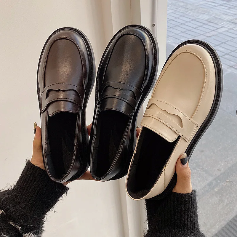 

British style small leather shoes women's new retro casual platform shoes Japanese all-match college style comfortable flat shoe