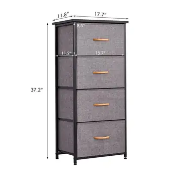 【USA READY STOCK】4 Drawers Dresser Narrow Storage Tower Nightstand With Sturdy Steel Frame Waterproof Solid Wood Top
