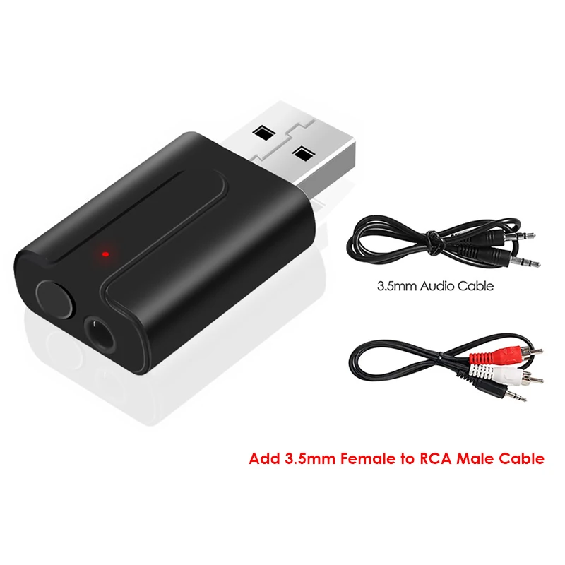 VIKEFON Bluetooth 5.0 Audio Receiver Transmitter Stereo Music 3.5mm AUX Jack RCA Bluetooth Receptor USB Mini Wireless Adapter - Цвет: Add RCA Cable