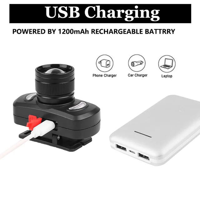 Супер яркий налобный фонарь XPE + красный синий светодиодный с зарядкой от USB