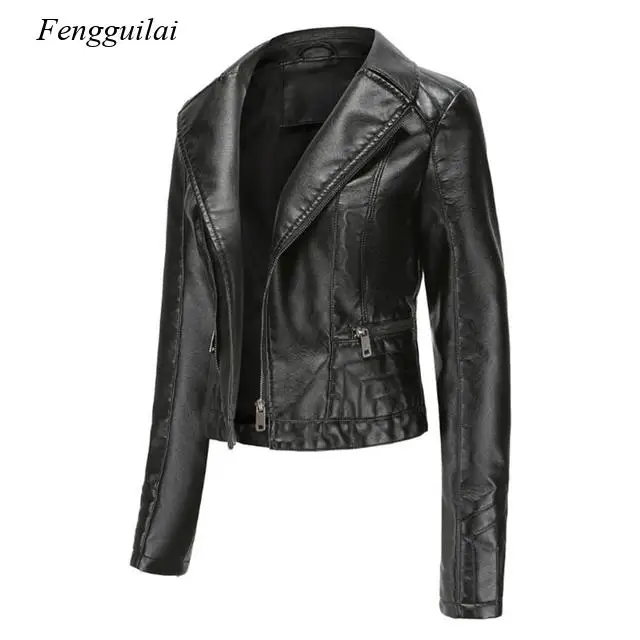 

New Ladies Washed PU Leather Women's Fashion Lapel Spring and Autumn Jacket Women Jacket