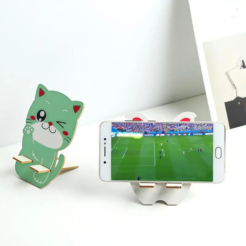 Модный милый мультяшный Кот деревянный держатель для телефона Универсальный