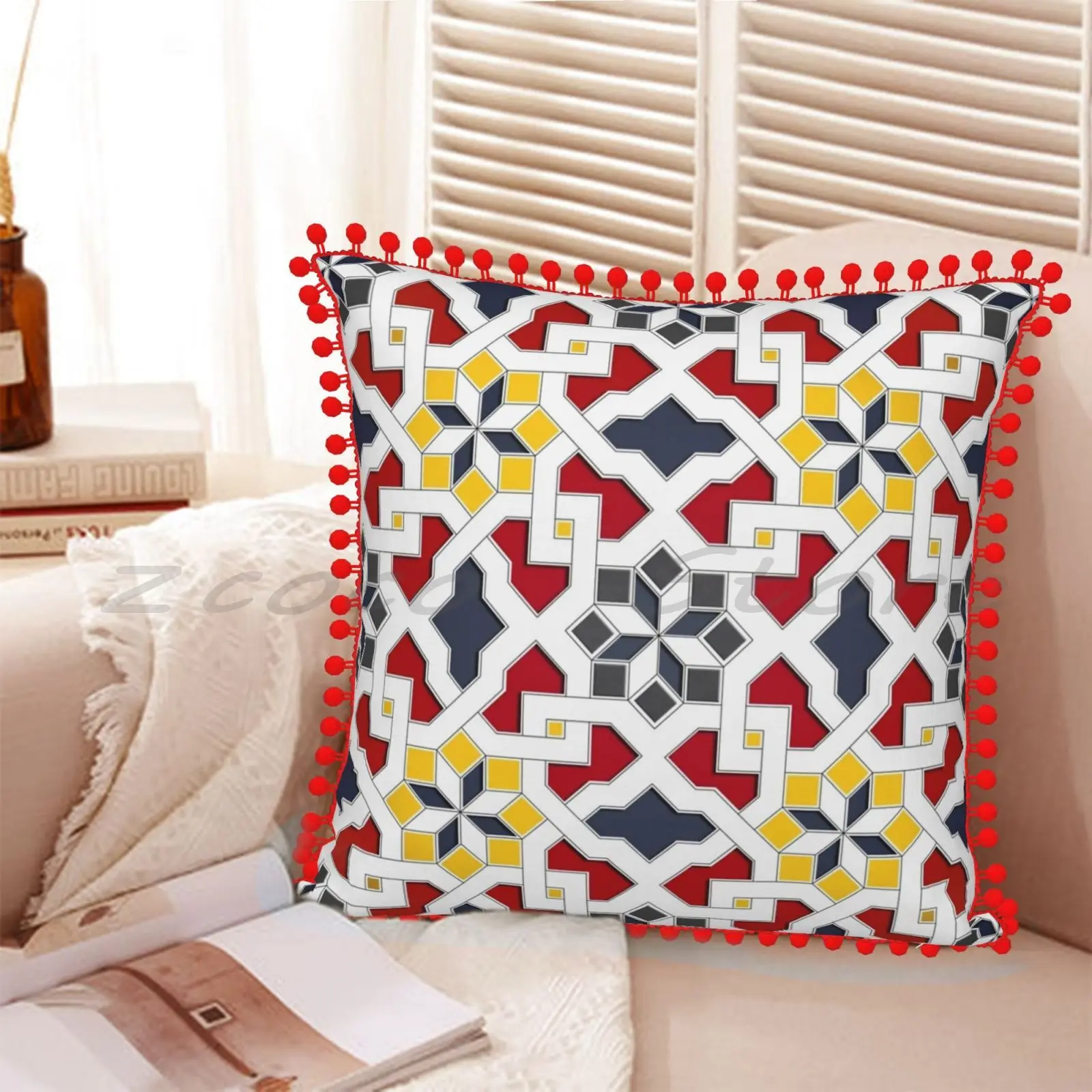 Наволочка с геометрическим рисунком красная желтая серая наволочка