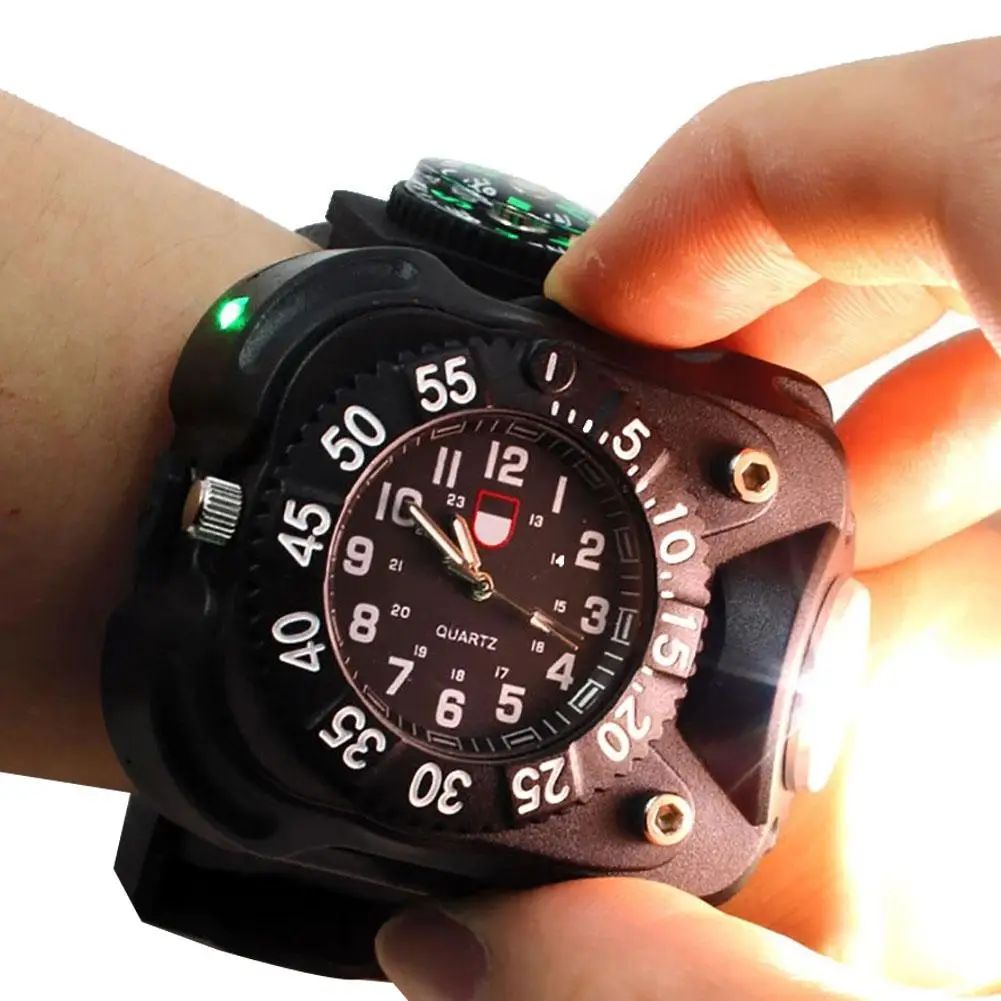 3 в 1 Спорт на открытом воздухе Перезаряжаемые яркий светодиодный фонарик компас