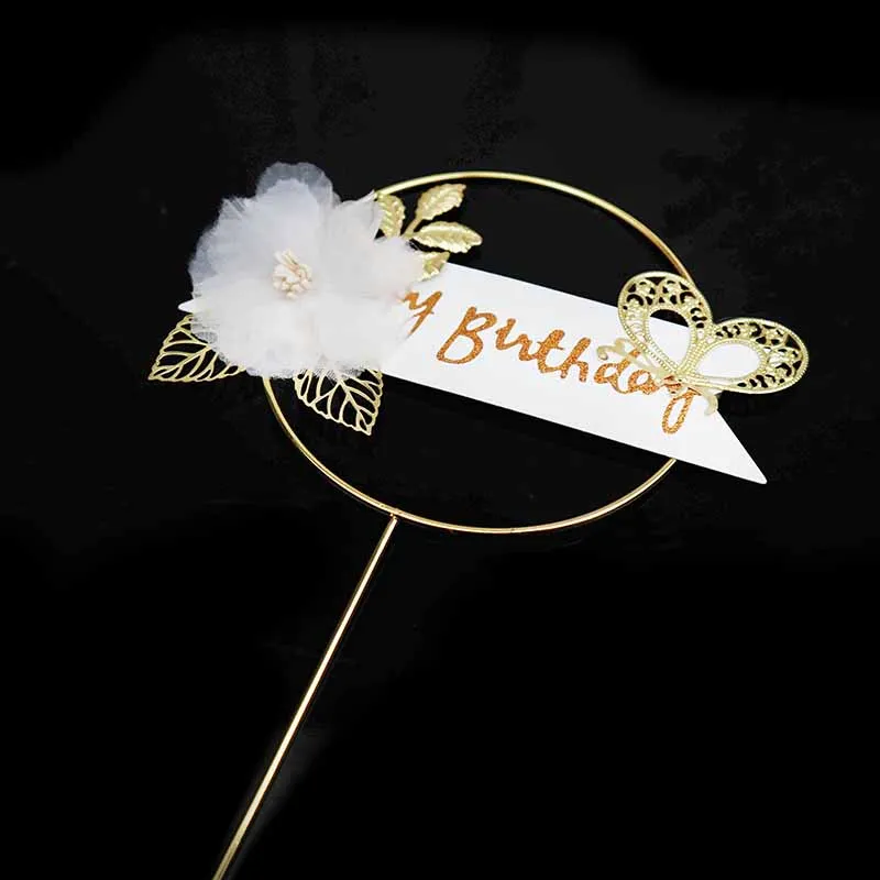 1Pc Happy Birthday Cake Toppers Gold Round Hearts Shaped Cupcake Topper Elegant Decorations Wedding Party Supplies | Дом и сад