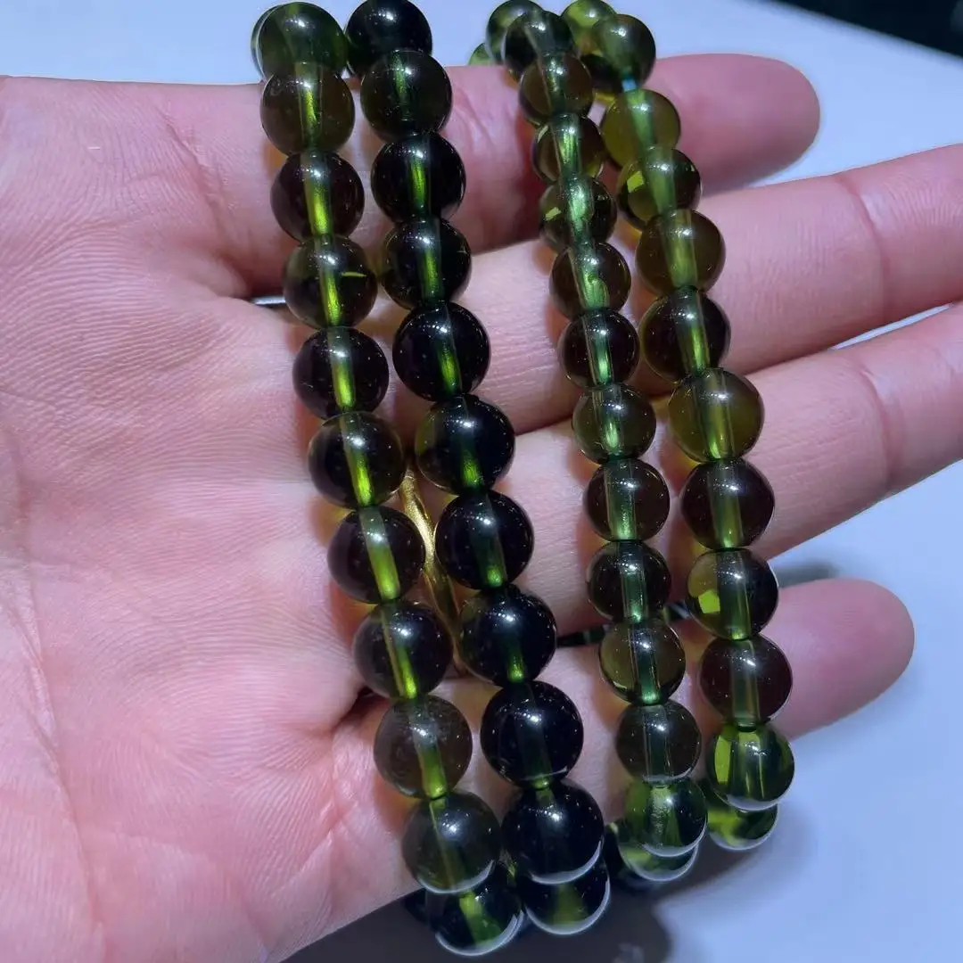 

8 мм зеленый драгоценный камень MOLDAVITE ударопрочное стекло Чешский браслет Прямая поставка