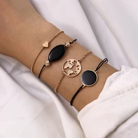 bohemia oval round black stone wrist bracelet for women geometric maps heart hand chain bracelets hallowee festival gift jewelry