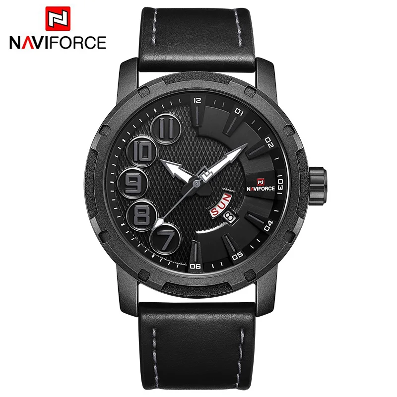 Black Grey NAVIFORCE Лидирующий бренд мужские спортивные часы мужские Уникальные Роскошные Кварцевые часы с датой мужские кожаные армейские военные водонепроницаемые наручные часы - Цвет: Black Grey