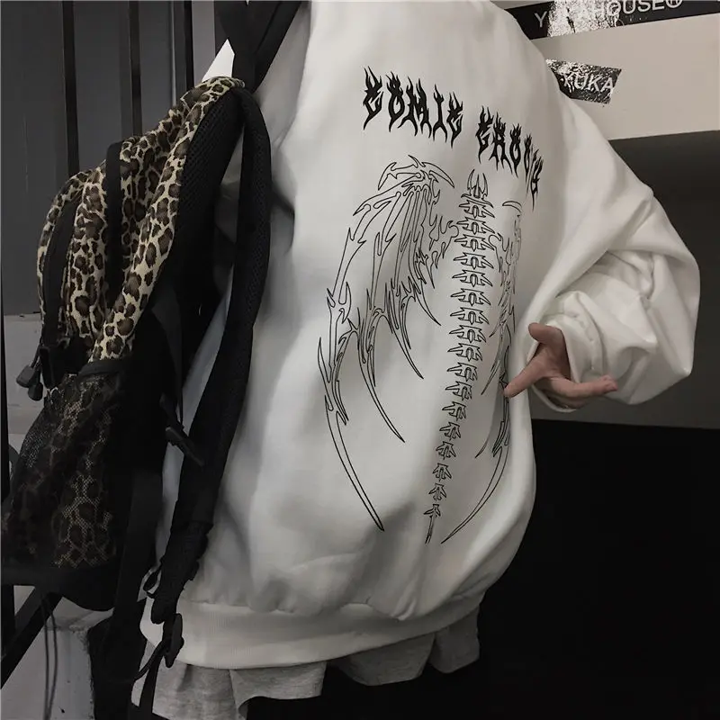 

High Street Sweatshirts Womens hip-hop Cool Couple Spring Streetwear Black Tops Girls White Gothic Oversized Hoodie Streetwear