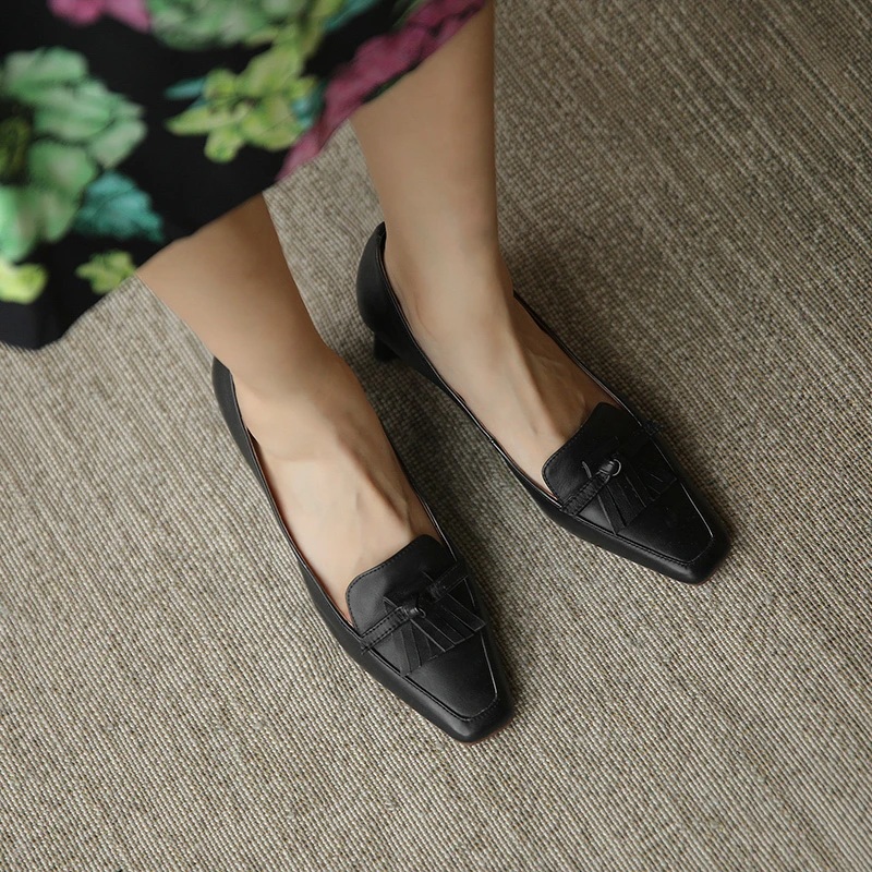 

VERCONAS New Fringe Genuine Leather Women Pumps Elegant Fashion High Heels Shoes Woman Spring Shallow Basic Pumps Party Office