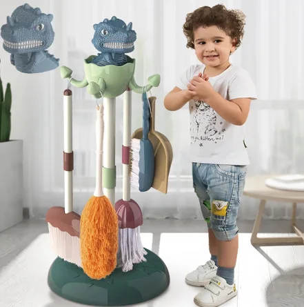 

Kids Dinosaur Cleaning Toy Set,Play Household Cleaning Tools W/ Broom, Mop, Brush, Duster, Organizing Stand for Kids