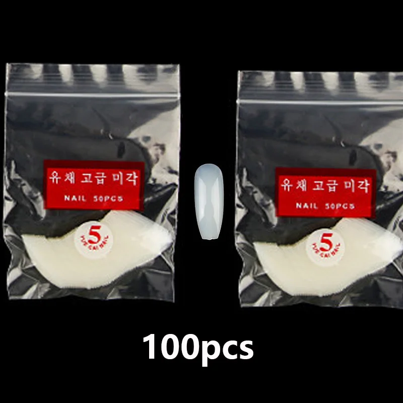 100PCS-5 500 шт., кончики для ногтей, балерина, накладные ногти, кончики, натуральные накладные ногти, плоская форма, акриловые кончики для ногтей, инструменты для маникюра и искусства - Цвет: 100PCS-5