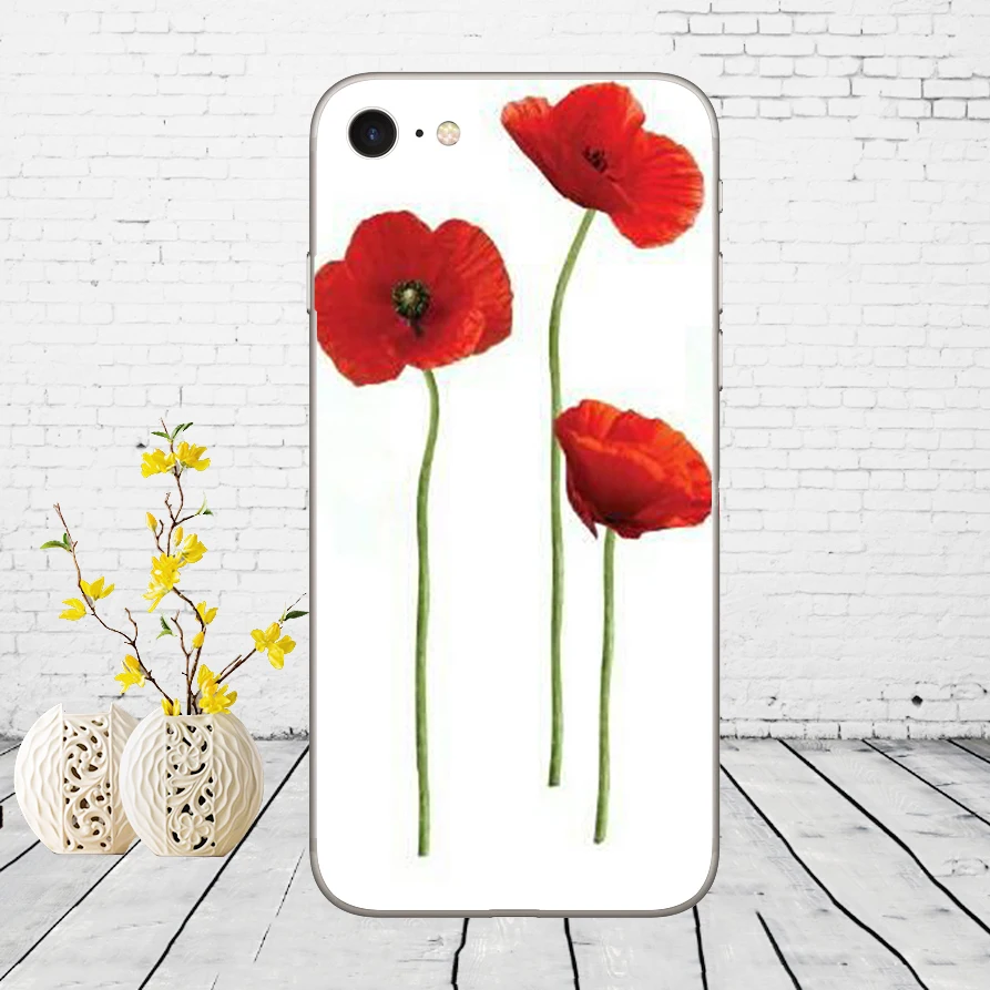 63dd red poppies on black style soft silicone cover case for iphone 5 5s se 6 6s 8 plus 7 7 plus x xs sr max case free global shipping