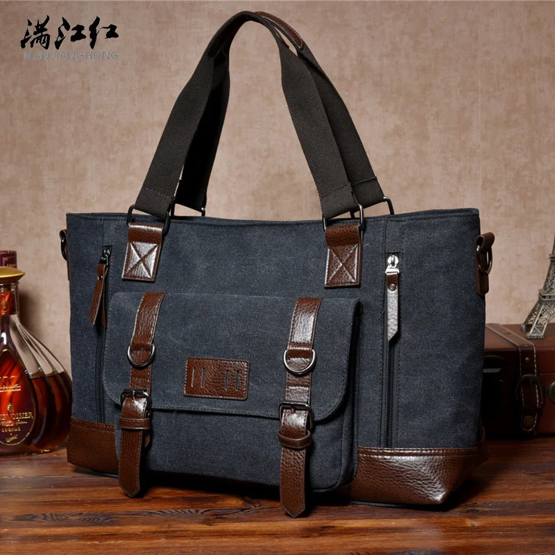 MANJIANGHONG Large-Capacity Casual Man Travel Handbag Canvas Men's Shoulder Bag Business Journey Big Square Totes Bag