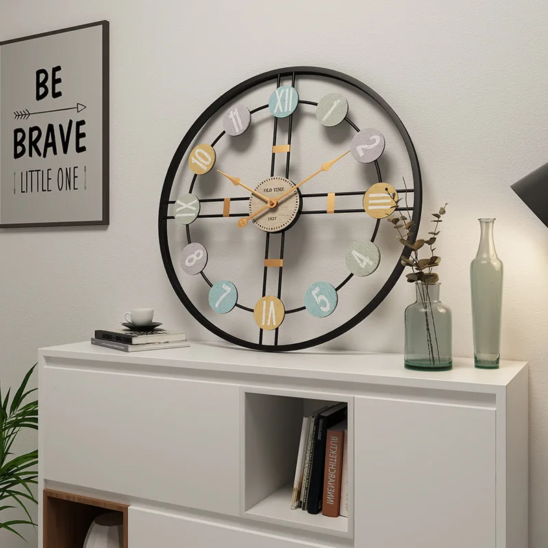 60cm 3D Retro Nordic Wall Clock Metal Roman Numeral DIY Decor Luxury For Home Living Room Bar Cafe Silent Round Watch | Дом и сад
