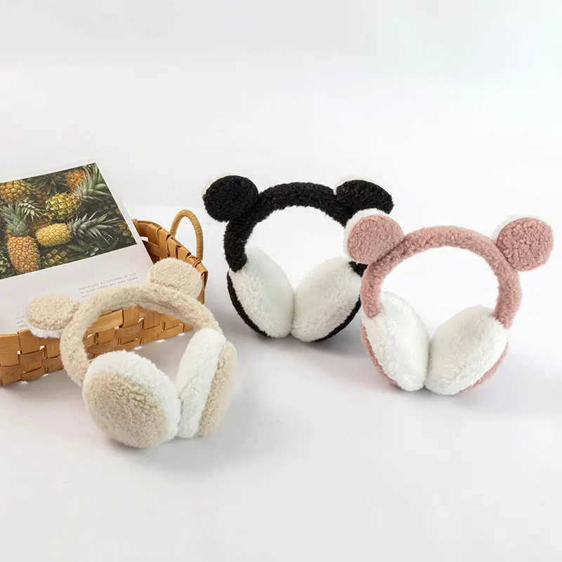 

Kawaii Bear Earmuffs Winter Cute Faux Furry Earmuffs Headband Outdoor Windproof Solid Color Foldable Fluffy Ear Covers Earmuffs