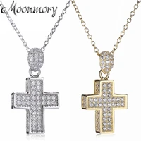 moonmory s925 sterling silver cross pendant necklace for women luxury cross pendant with chain for women russia hot sale