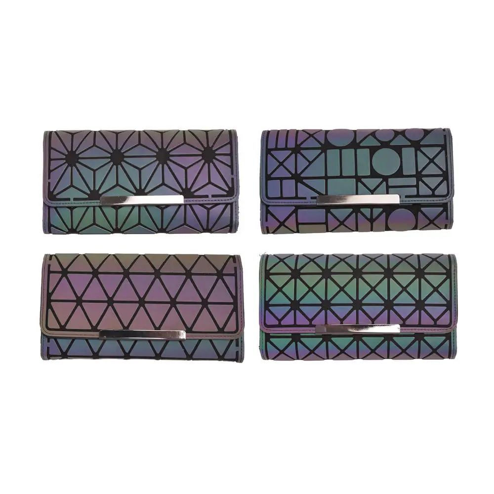 

Noctilucent Women Wallets Purse Geometry Luminous Diamond Check Pattern Ladies Clutch Phone Bag Female Zipperwallet Card Holder