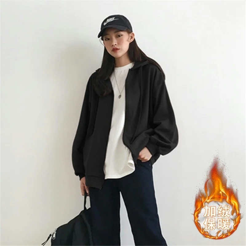 Женский осенне-зимний кардиган на молнии с начесом и капюшоном | Женская одежда