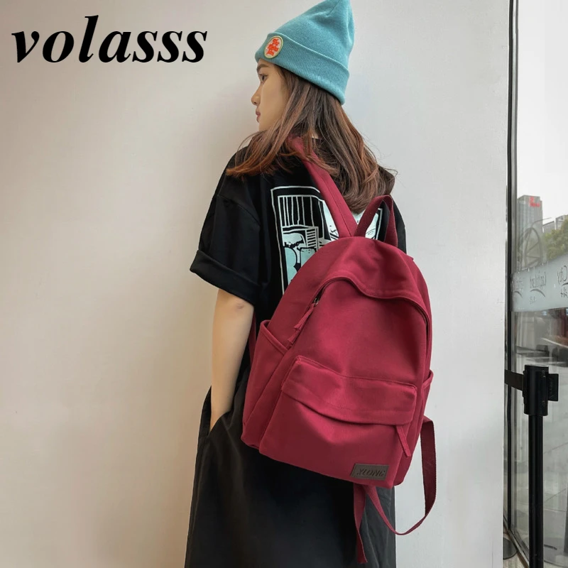 

Volasss Solid Canvas Backpack For Teenagers Woman Casual Large Capacity School Bag Simple College Wind Travel Schoolbag Knapsack
