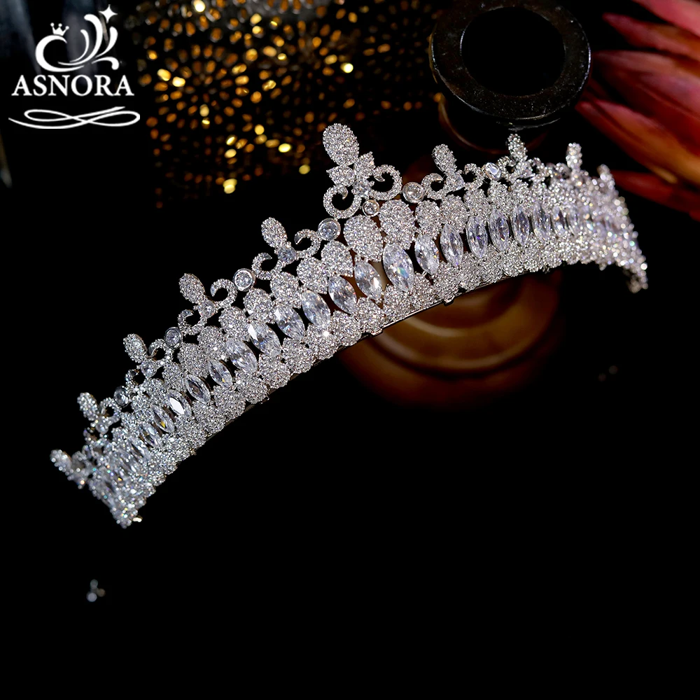 

ASNORA European Luxury Zirconia Crown Wedding Hair Accessories Headdress Crystal Headbands, Bridal Wedding Crowns For Women