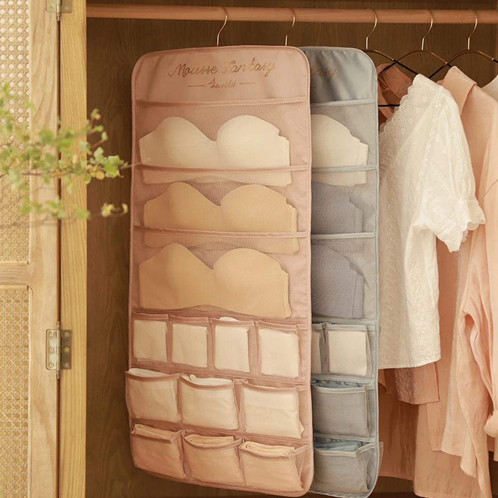 

Складной органайзер для нижнего белья, сетчатый Карманный вешалка для галстуков, носков, бюстгальтеров, двусторонняя подвесная сумка