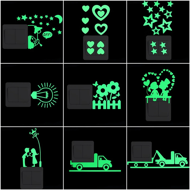 Cartoon Luminous Switch Sticker Glow in the Dark Wall Stickers Home Decor Kids Room Decoration Decal Cat Fairy Moon Star | Дом и сад
