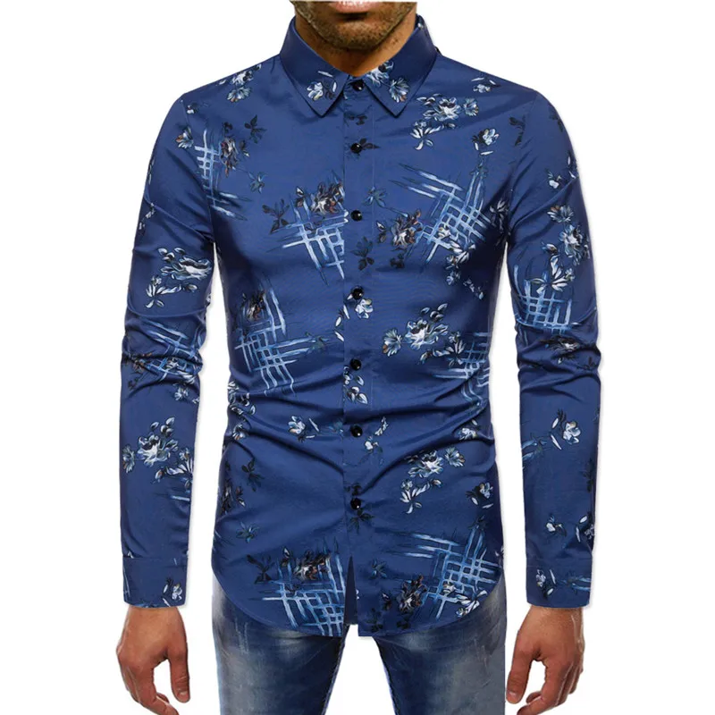 

Fashion Floral Print Shirt Men 2022 Brand Slim Fit Long Sleeve Mens Dress Shirts Casual Streetwear Men Shirt Camisa Masculina