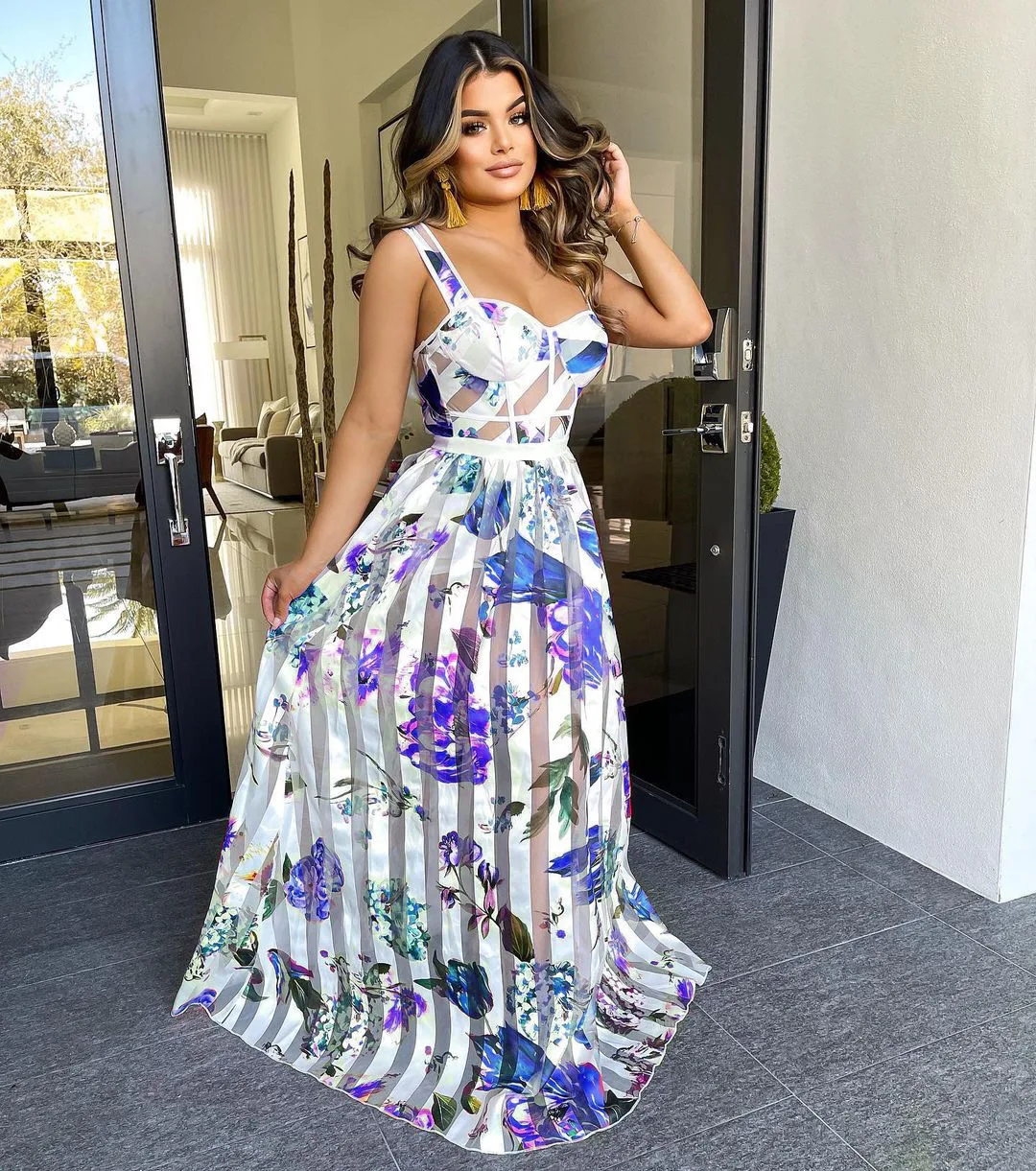 

Summer Dress Women's Clothing 2021 Robe Print Long Dresses Sling Sleeveless Backless High Waist Dress For Woman Vestido De Mujer