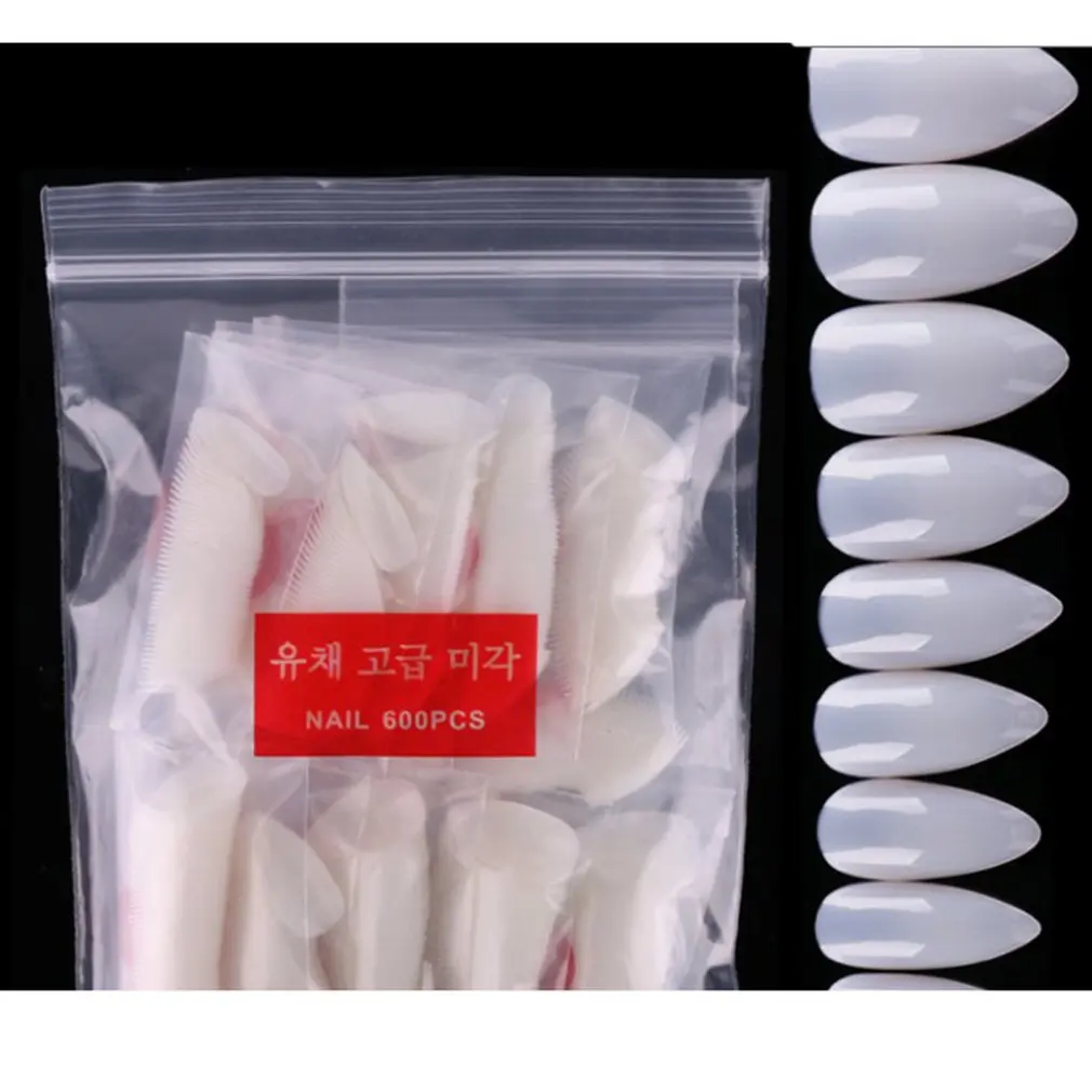 

H036 Pointed Acrylic Nails Oval Japanese Short Artificial Nail Tips Plastic Full False Nail Art Tips Fake Nails 600PCS