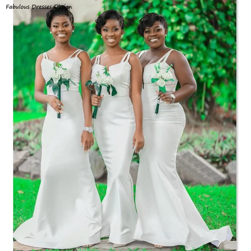 

Simple Mermaid Bridesmaid Dresses White Long 2021 African Nigerian Wedding Party Dress Robe De Soirée De Mariage