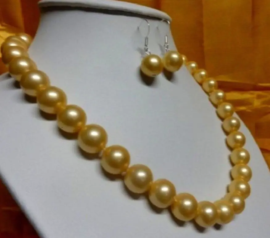 

18" 10-11mm genuine freshwater gold pearl necklace 14K gold gift earring