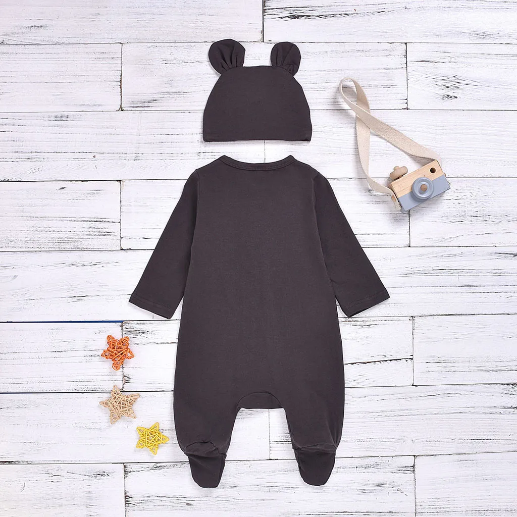 Модная одежда для новорожденных Одноцветный комбинезон с длинными рукавами