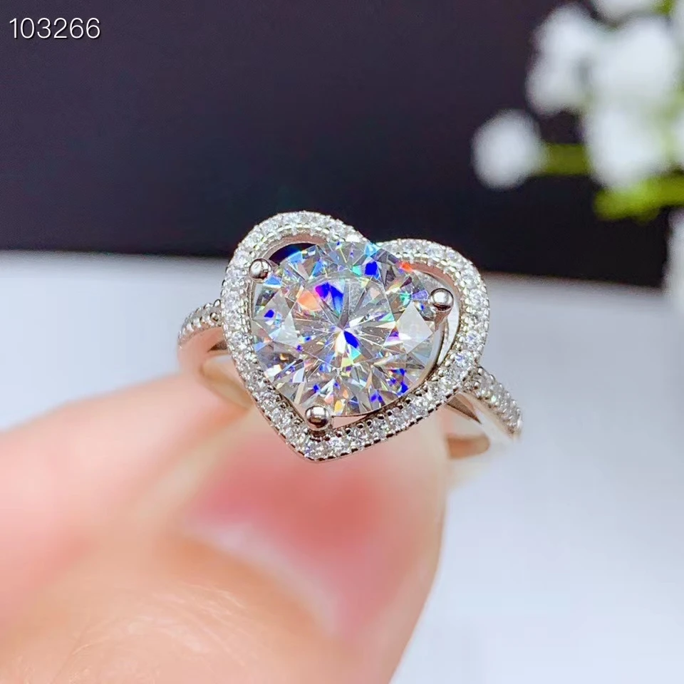 

heart style crackling moissanite gemstone ring for women jewelry engagement ring for wedding 925 silver ring birthday gift love