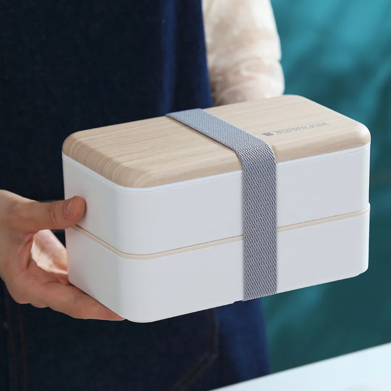

Microwave Double Layer Lunch Box Wooden Bento Box Portable Container Box BPA Free