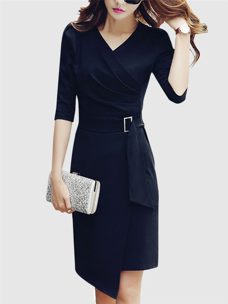 Женское офисное элегантное облегающее платье ретро короткое 2019 Лето Осень