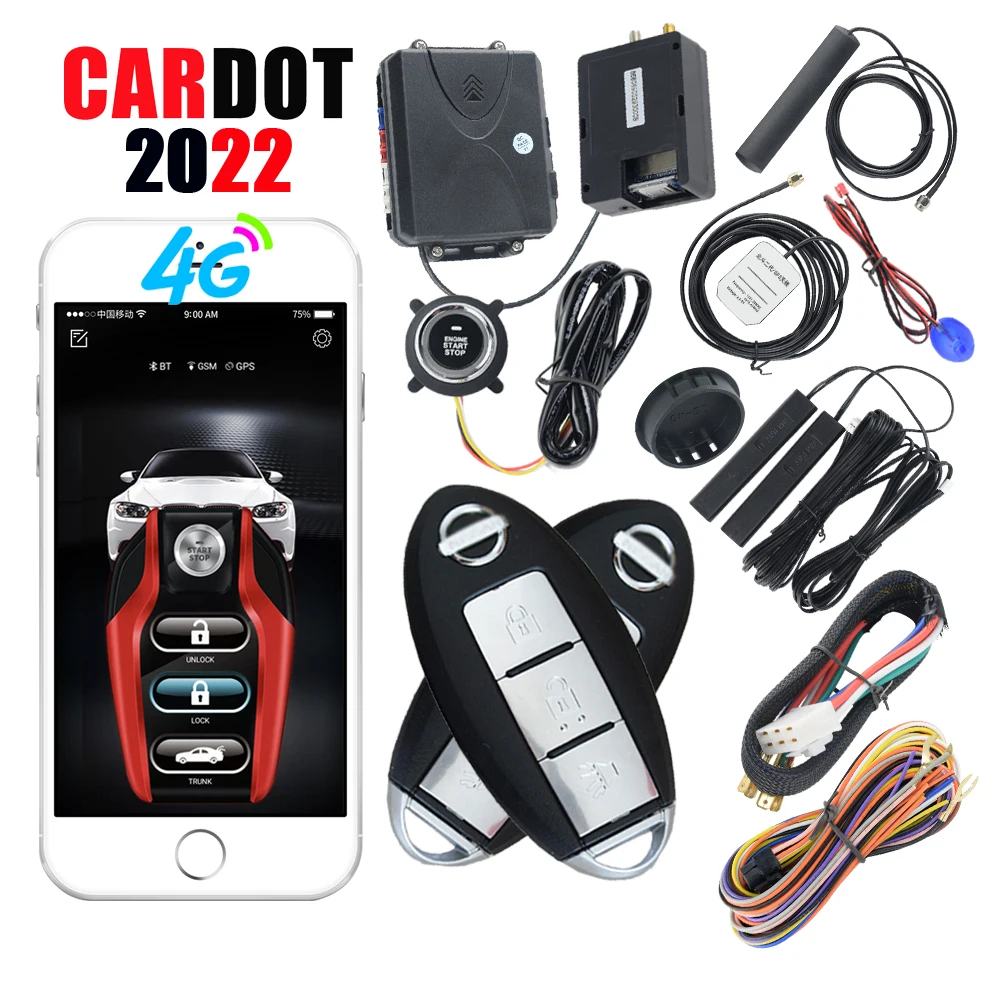 

CARDOT Gsm 4g gps Smart Car Alarm System Keyless Entry Central Locking Car APP Control Autostart Engine Remote Start Stop